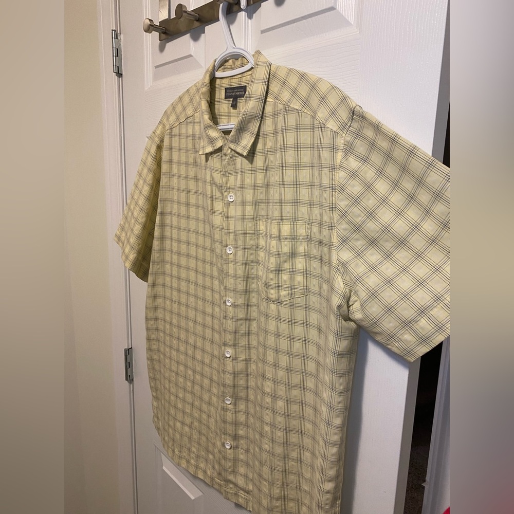 Yellow button down shirt